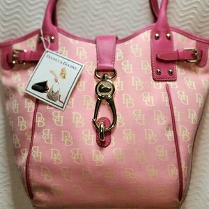 Dooney and Bourke hot pink logo lock tulip satchel